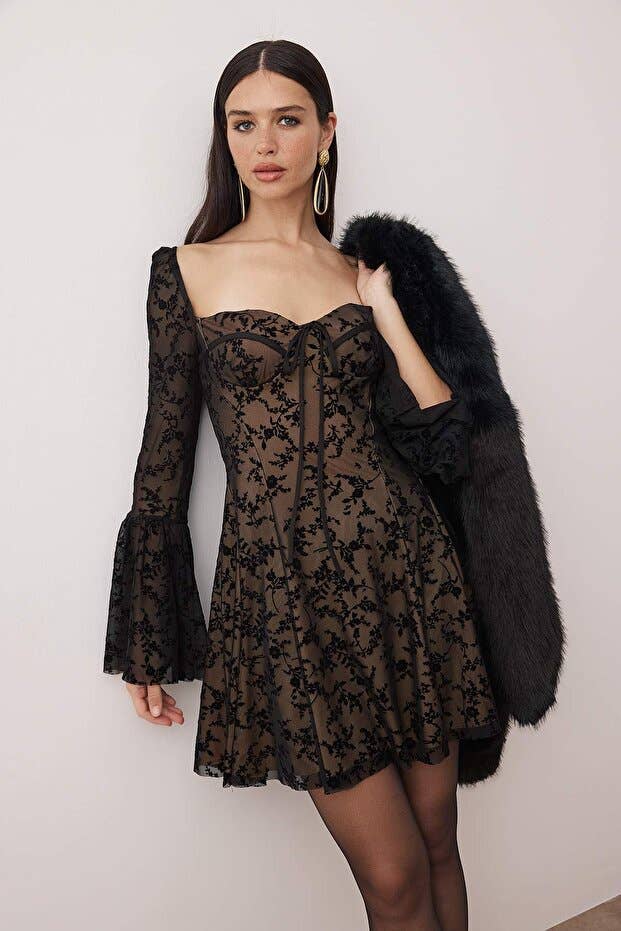 Black Lace Sweetheart Mini Dress