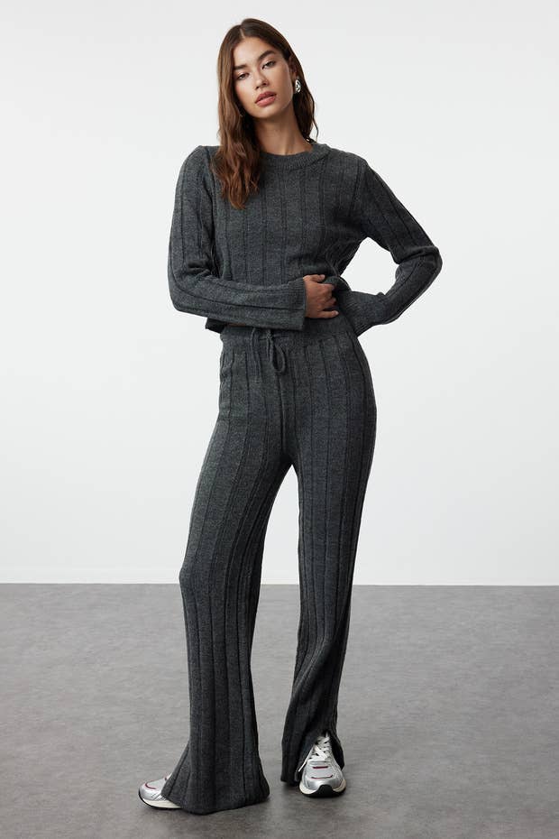 Anthracite Crop Knit Matching Lounge Set