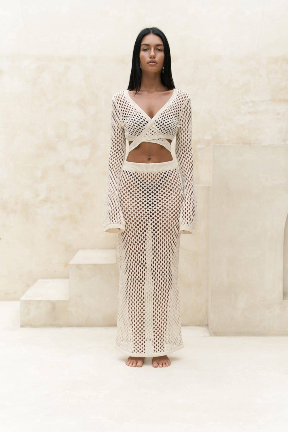 Ansa Two-Piece Matching Knit Skirt Set