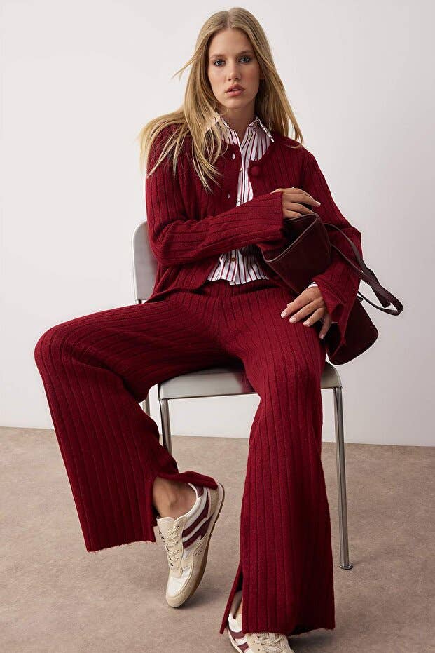 Burgundy Soft Knit Matching Lounge Set