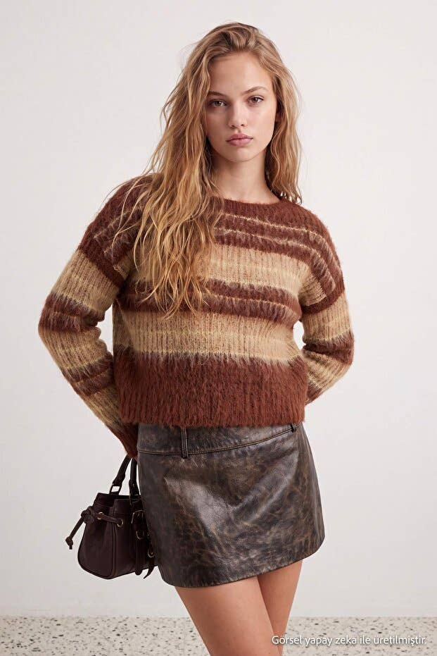 Brown Boxy Wide Fit Crop Sweater