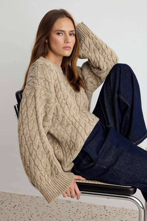 Cashmere Blend Oversized Taupe Sweater