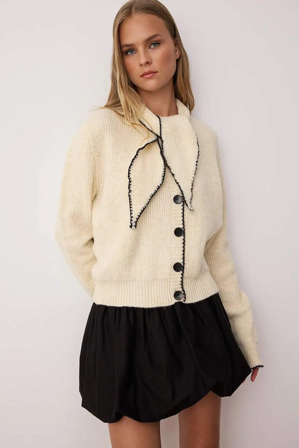 Color-Block Shawl Collar Knit Sweater