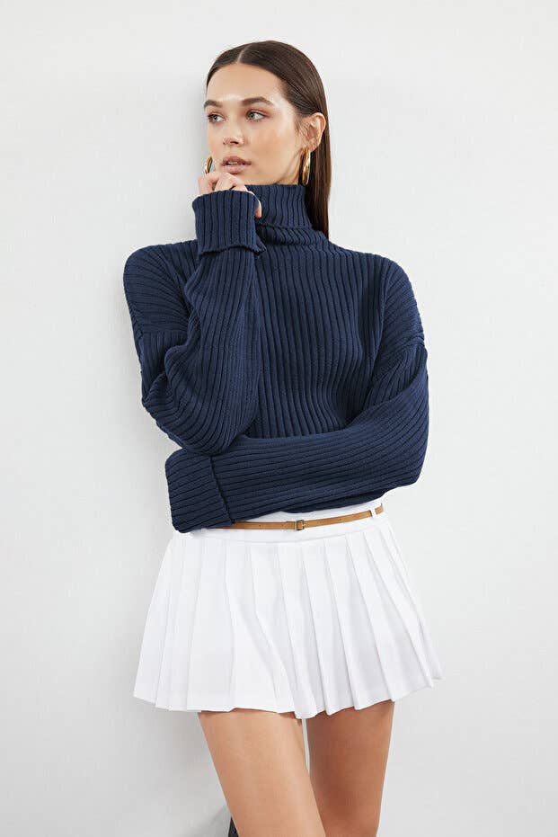 Cashmere Blend Turtleneck Crop Sweater
